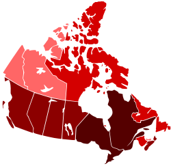 Épidémie de grippe H1N1 de 2009 au Canada     50 000+ cas     5 000+ cas     500+ cas     50+ cas     5+ cas     1+ cas